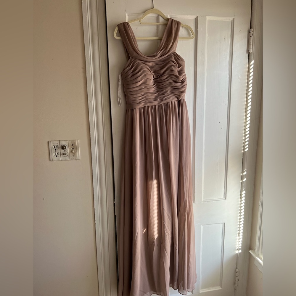 Azazie Off the Shoulder Taupe Dress